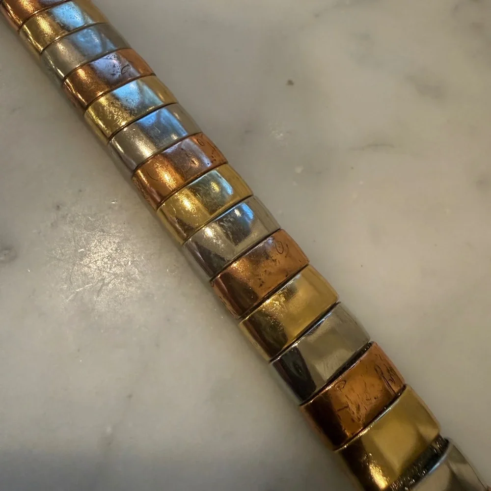Vintage Morris Moskowitz Leather Belt‎ Small Metallic Inlay 90s Y2K Made Korea